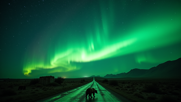 Komet 3I/ATLAS erstrahlt grün, während Bären auf antiken römischen Straßen Unfug treiben